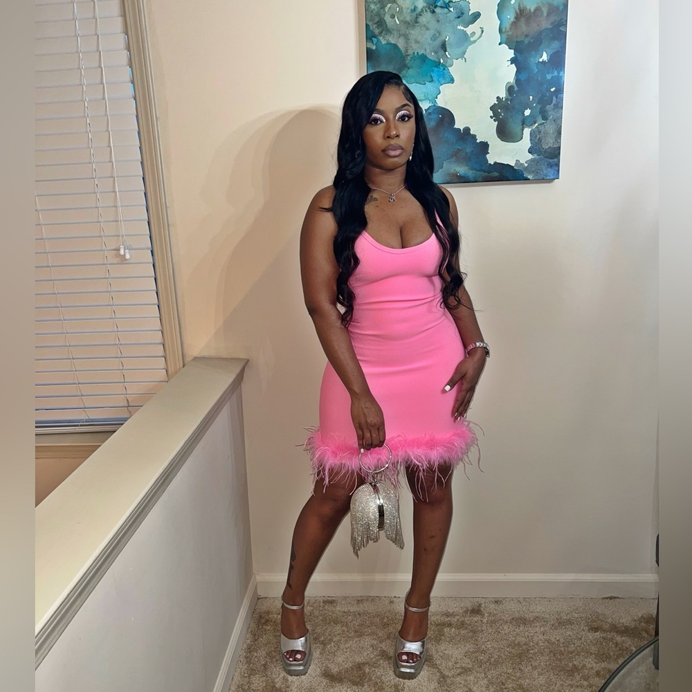 Pink Feather Trim Dress